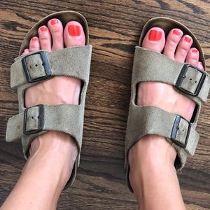 Tan suede Birkenstock sandals